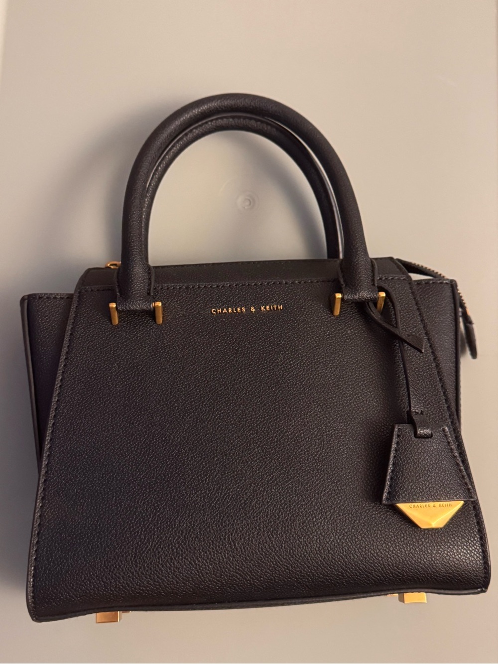 Charles & Keith Black Pebbled Tote Crossbody Bag